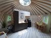 Interior of bright yurts and modern decor, with electricity and heating